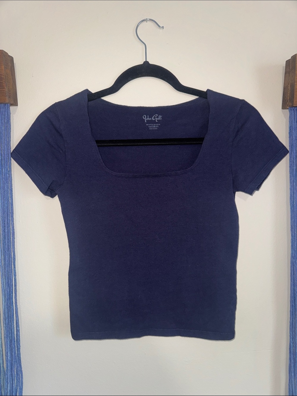 Brandy Melville Navy Square Neck Short Sleeve Tee